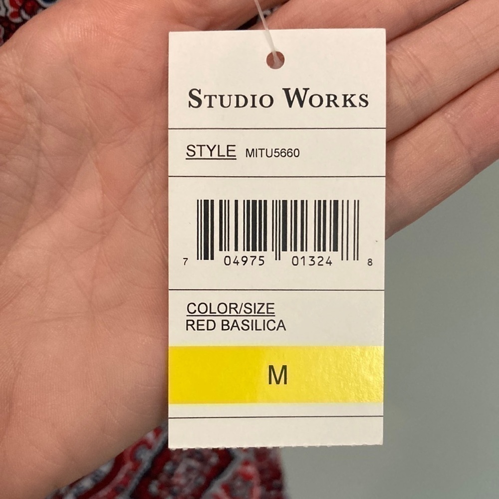 Studio Works Red Short Ruffle Sleeve Top Medium - Picture 7 of 12